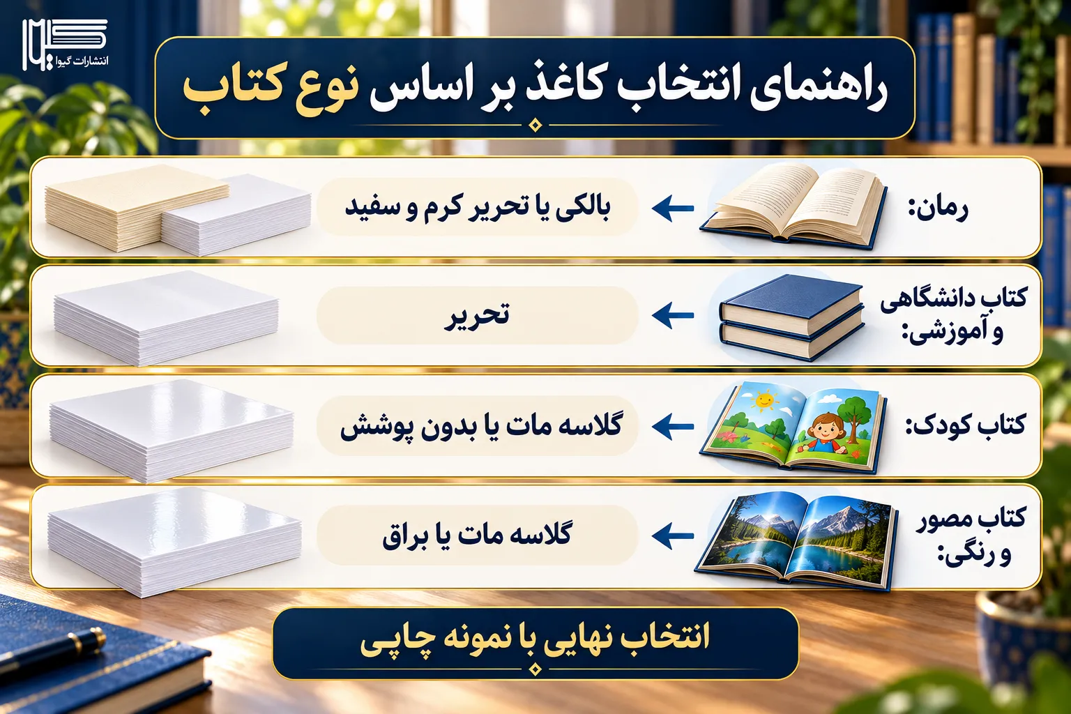 راهنمای انتخاب کاغذ مناسب رمان، کتاب دانشگاهی، کتاب کودک و کتاب مصور با مقایسه انواع کاغذ کپی